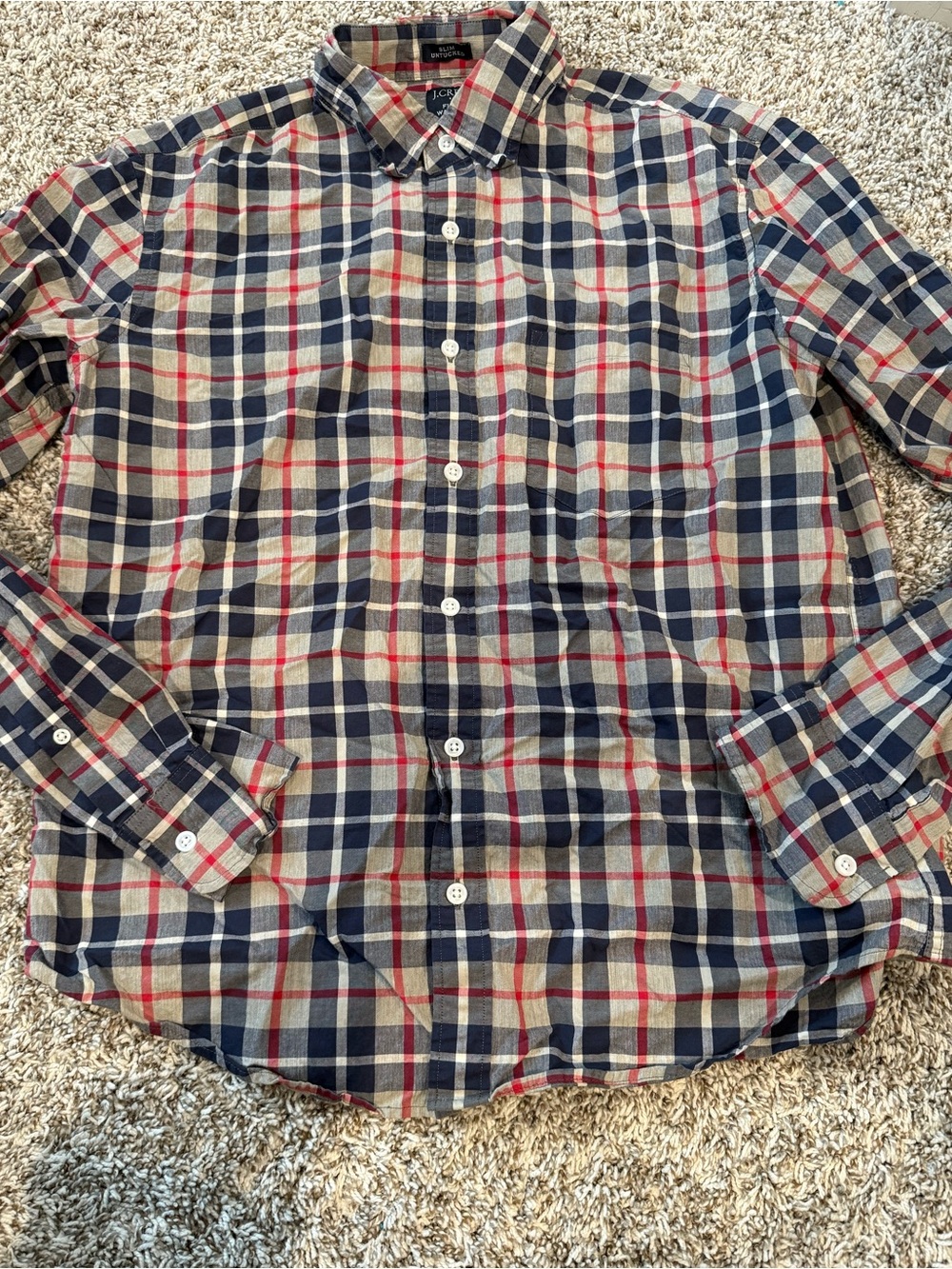 J. Crew Men's Plaid Button-Down Shirt in Navy, Red & Cream